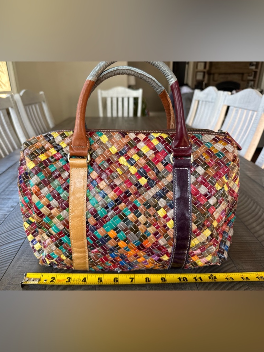 Charmés Los Angeles Leather Woven Multicolor Handbag - Shoulder Purse - Picture 11 of 16